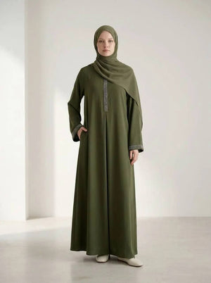 Olive Modest Abaya – Elegant Islamic Maxi Dress for Women