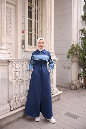 Olive Denim Sleeve Abaya – Elegant Modest Islamic Maxi Dress
