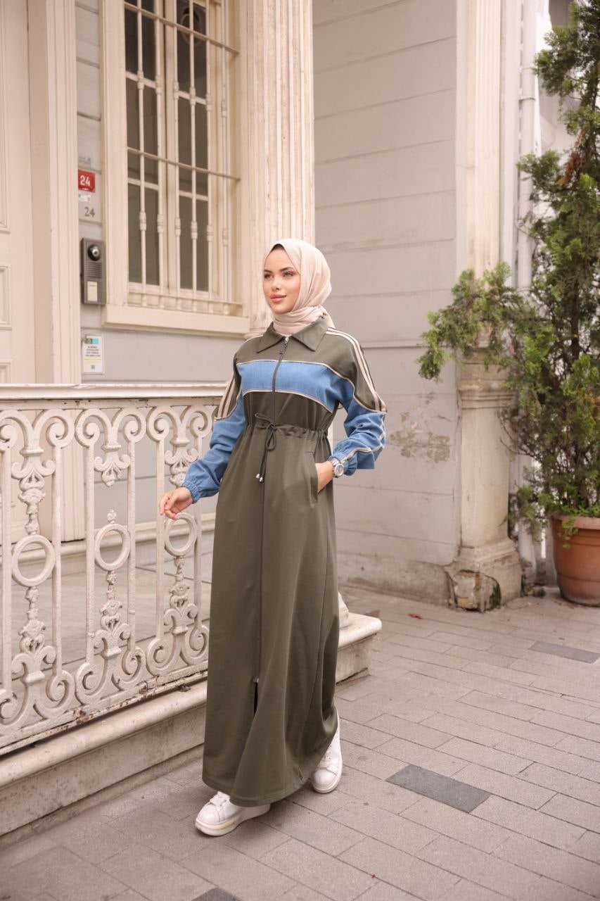 Olive Denim Sleeve Abaya